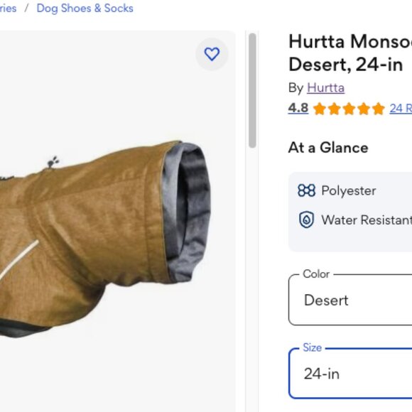 NWT Hurtta Monsoon II ECO Dog Raincoat, Desert, 24-in 60 cm - Picture 5 of 7